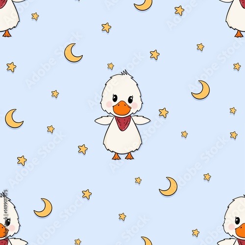little cute duckling stars and moon pattern design