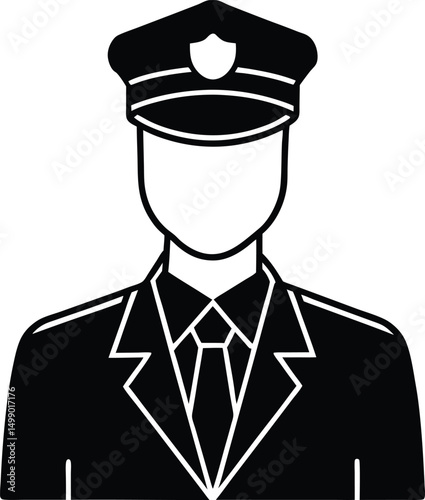 A silhouette vector illustration of a police officer in uniform, an iconic symbol of work among people