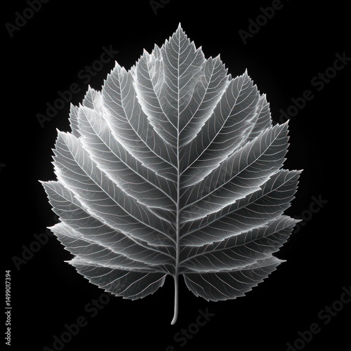 Detailed grayscale leaf, intricate veins
