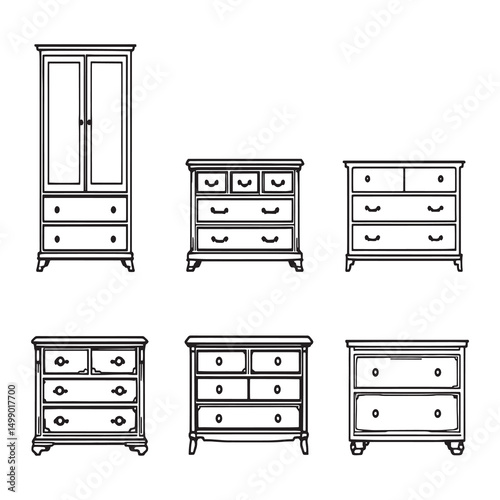 Modern dresser piece furniture line art vector drawing style