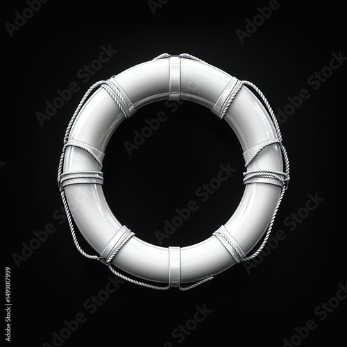 A white life preserver against a dark backdrop