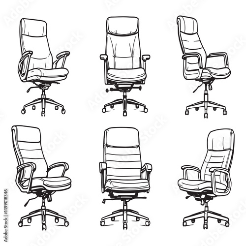 Modern executive chair outline style drawing vector