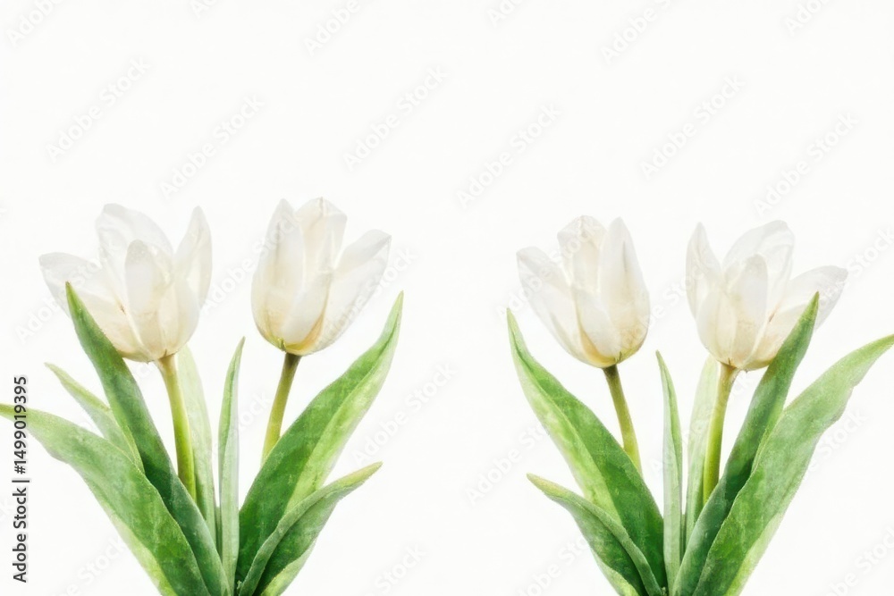Naklejka premium Delicate white tulips, watercolor wash, charming clipart , bright, flower