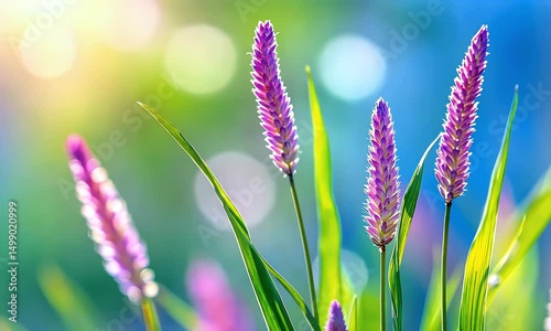 Purple wildflowers blowing in gentle breeze