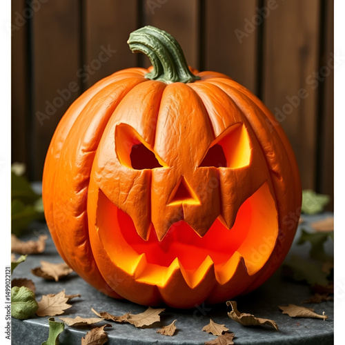 Una calabaza tallada para Halloween. photo