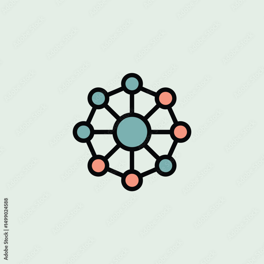 Stylized Icon of Network Node Diagram Representing Connections, Communication, Data Transfer and System Integration in Digital and Cloud Computing Platforms Stylized Icon of Network Node Diagram Representing Connections, Communication, Data Transfer and System Integration in Digital and Cloud Computing Platforms