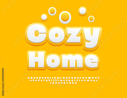 Vector Holiday logo Cozy Home. Bold Artistic Font. Classic White Alphabet Letters and  Numbers.