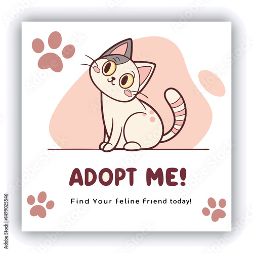 Adopt, don't shop! Creative square banner template. Naive illustration with young woman, who hugging her adopted dog with big heart on background. Flat style. Kawaii clip art with french bulldog.