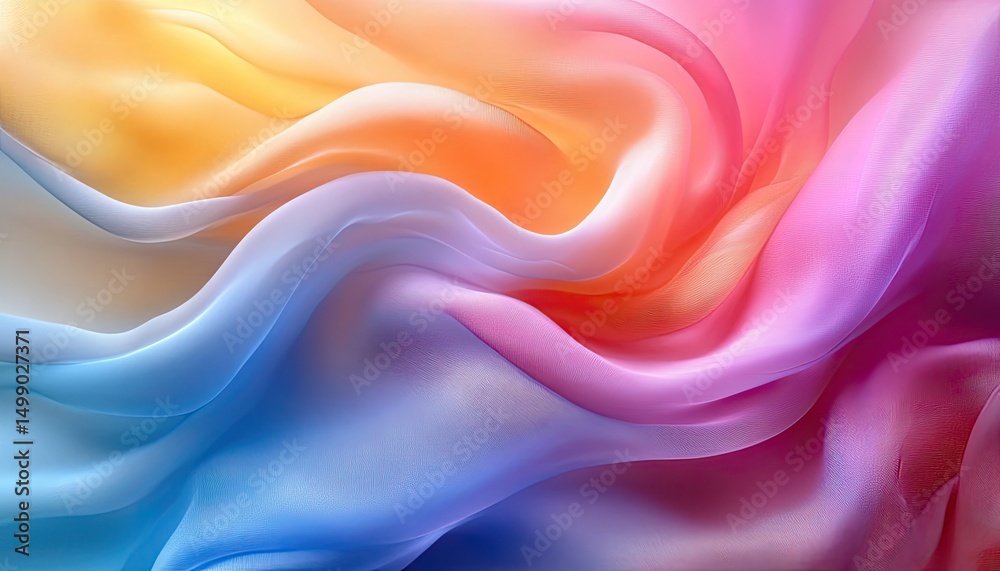 Obraz premium Abstract fabric flowing in soft yellow, blue, pink, and orange hues. Use as a vibrant backdrop, web element, or creative graphic design asset.