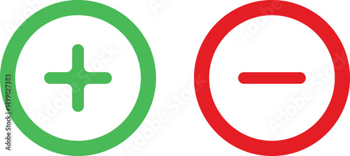 positive icon, negative icon, circle symbol, plus symbol icon, minus symbol icon, simple icon design, minimalist style, vector illustration