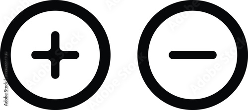 positive icon, negative icon, circle symbol, plus symbol icon, minus symbol icon, simple icon design, minimalist style, vector illustration