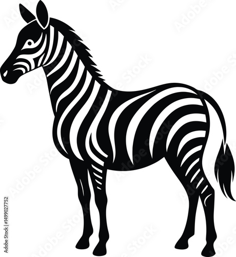 Isolated zebra vector illustration featuring a standing striped mammal with black and white patterns, ideal for wildlife and safari themes