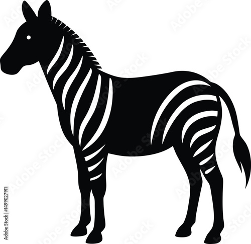 Wild zebra mammal with black and white stripes, isolated on white background, in a striking profile vector illustration