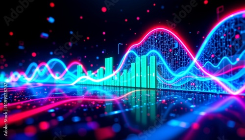 an abstract visual with vibrant colors and shapes reminiscent of electronic music and soundscapes