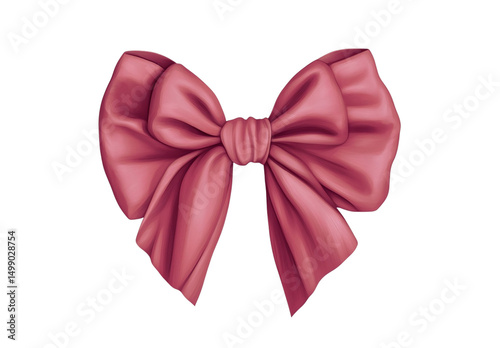 elegant ribbon bow in pink antique color, isolated, png