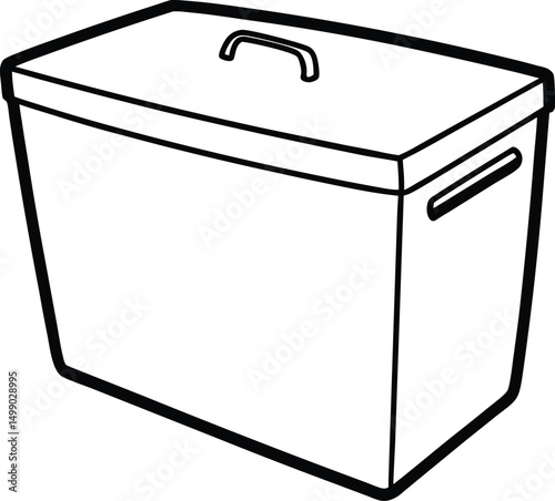 A vector illustration of a washing machine in a metal container with a blank, closed case