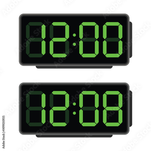 Digital clock vector, Alarm clock vector. Green glowing number alarm clock vector. clock vector, illustration. 