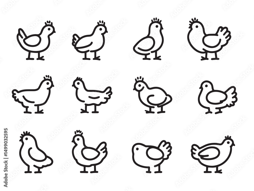 Fototapeta premium Chicken outline line art perfect for vector designs
