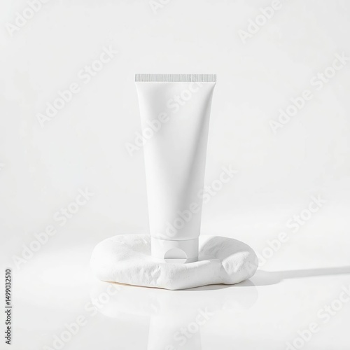 Blank white tube of product on a bed of white, studio shot