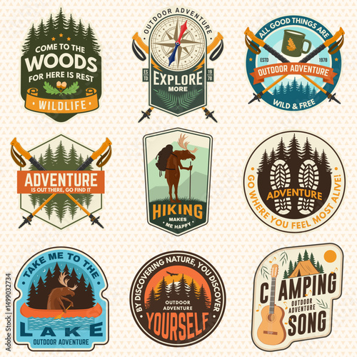 Extreme adventure artwork for poster, patch, sticker with camping quote. Vector. Concept for shirt or logo, print, stamp or tee. Summer camp