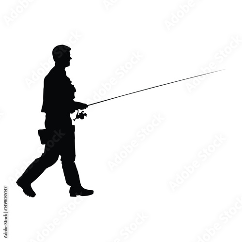 Man Fishing from a lake black silhouette on white background Vol 09