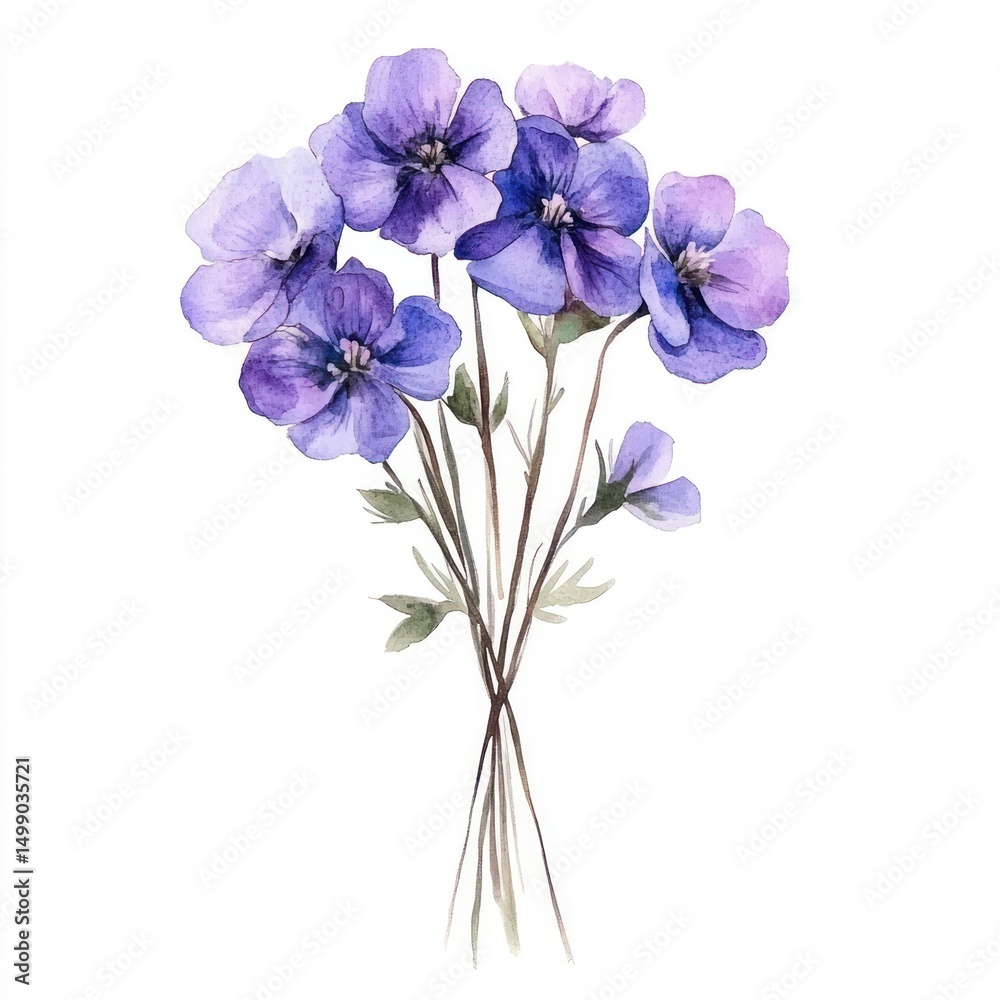 Naklejka premium Watercolor purple wildflower flowers illustration botanical.