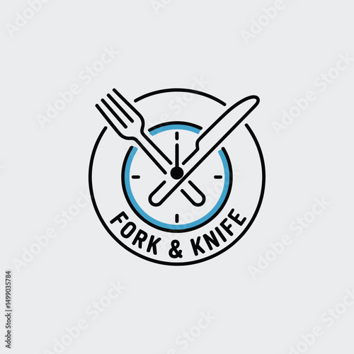Fork & Knife Icon with Clock: Representing Timely Meal Service or Fast Food Delivery App with Focus on Time Management and Quick Meal Ordering