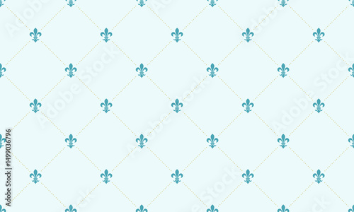 Elegant teal fleurdelis pattern on a soft blue background.  Perfect for website backgrounds, invitations, stationery, or any project needing a touch of regal sophistication and subtle texture.