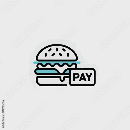 Payment for Burger: A Burger Icon with a Pay Button Representing Quick and Convenient Online Payment for Food Orders Through a Mobile App