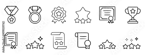 Collection of hand-drawn awards symbols and icons demonstrating excellence and achievement