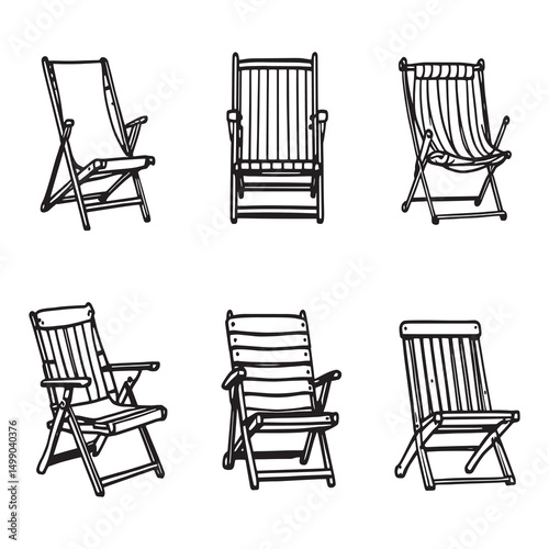 simple elegant deck chair line art vector illustration