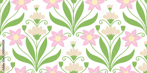 Abstract artistic Florals seamless pattern background vector. Colorful botanical wallpaper with flower, foliage. Design for prints, cover, fabric, packaging, wall art, home decor.