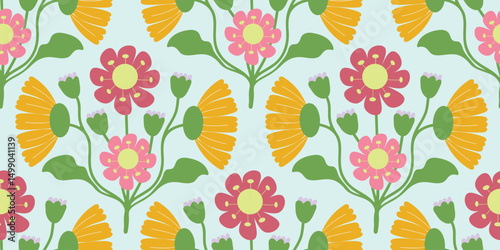 Abstract artistic Florals seamless pattern background vector. Colorful botanical wallpaper with flower, foliage. Design for prints, cover, fabric, packaging, wall art, home decor.