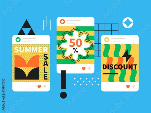 Discounts and summer sales - social media screens templates set