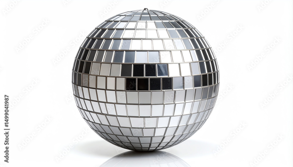 Fototapeta premium A shiny disco ball reflecting light, composed of small mirrored tiles, creating a vibrant and festive atmosphere