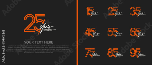 logo anniversary set. orange color with white handwriting on black background for special event