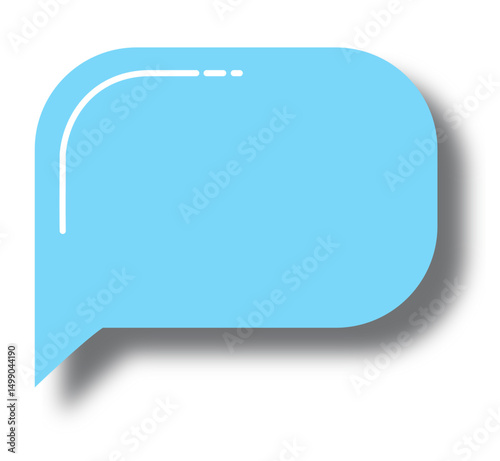3d blue speech bubble with black shadow doodle vector sticker, flat message box, blank chat box element, frame border, banner