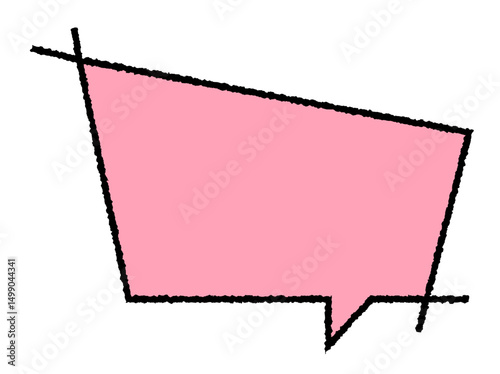 Hand drawn pink speech bubble doodle vector sticker, flat message box, blank chat box element, frame border, banner