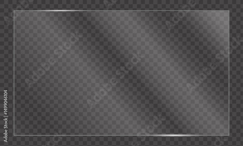 Glass plate on transparent background, clear glass showcase, realistic window mockup, acrylic and glass texture with glares and light, realistic transparent glass window in rectangle frame – vector