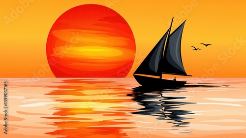 Silhouette Sailboat at Sunset Pixel Art Seascape