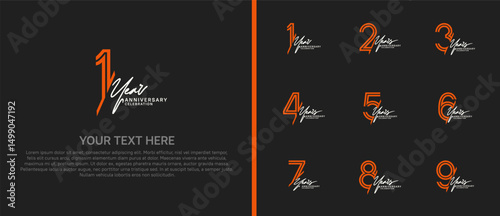 logo anniversary set. orange color with white handwriting on black background for special event