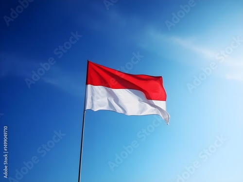 Free Download A crystal-clear blue sky serves as the backdrop as the Indonesian flag flutters in the wind - GFXLoad