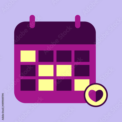 Flat Calendar and Love Icon – Romantic Date, Anniversary Reminder, Wedding Planner Symbol