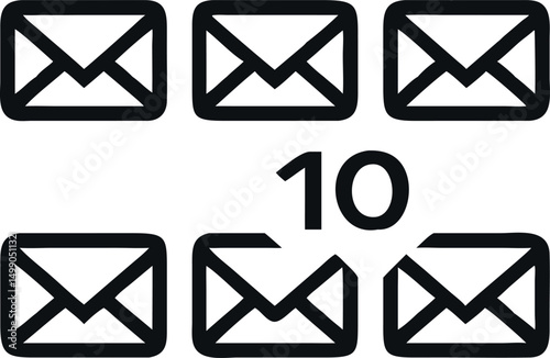 Nine Simple Black Line Email Envelopes Icons