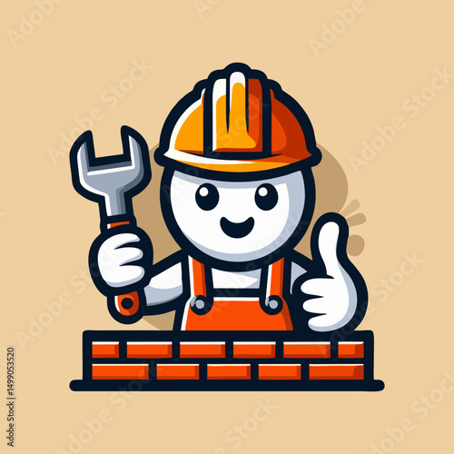 Professional Construction Mascot Character in Flat Vector Style with Tools for UI App Design Web Branding Marketing Elements Print Poster and Digital Ads