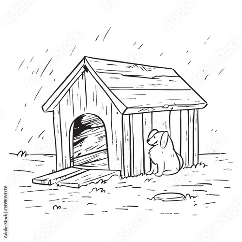 Wooden doghouse illustration, rustic shelter design pet home architecture, Simple wooden doghouse silhouette