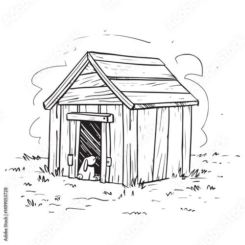 Wooden doghouse illustration, rustic shelter design pet home architecture, Simple wooden doghouse silhouette