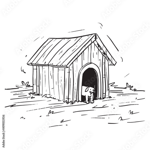 Wooden doghouse illustration, rustic shelter design pet home architecture, Simple wooden doghouse silhouette
