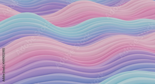 Pastel Gradient Waves: A Serene and Harmonious Blending of Light Blue, Pink, and Lavender Hues Creating a Tranquil Visual Rhythm photo