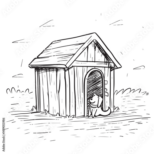 Wooden doghouse illustration, rustic shelter design pet home architecture, Simple wooden doghouse silhouette